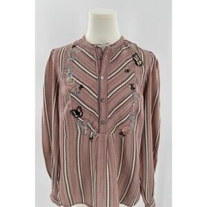 Zadig & Voltaire Teda Striped Embroidered Cotton Blouse Long Sleeve Top Small